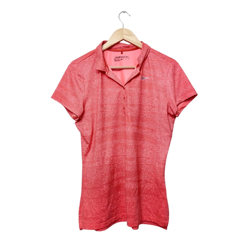 Nike Golf Dri-FIT Women Pink Orange Patterned Short Sleeve Polo Shirt Medium